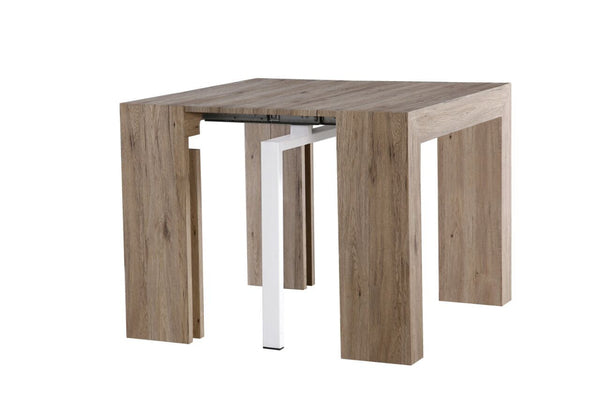 Extendable Space Saving Table Transforms Console to Seat Twelve, Driftwood