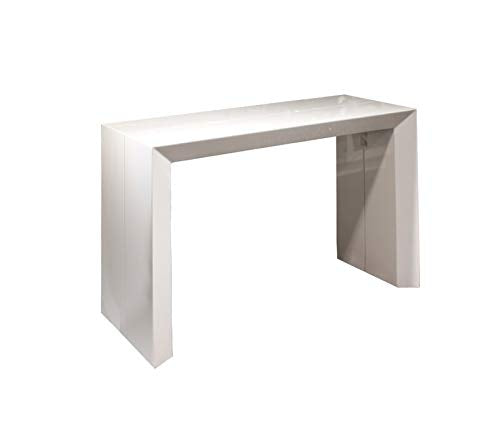 Extendable Space Saving Table, Transforms from a Console Table or Desk to a Large Dining Table That Seats Up to Ten White Gloss - Beveled Edition