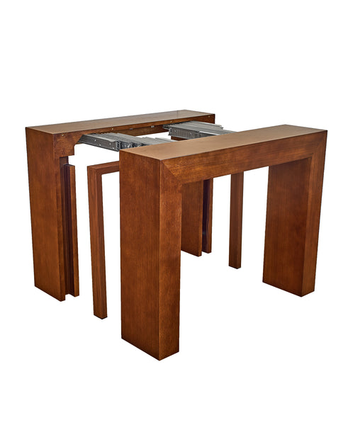 Extendable Space Saving Table Transforms Console to Seat Twelve, Sienna