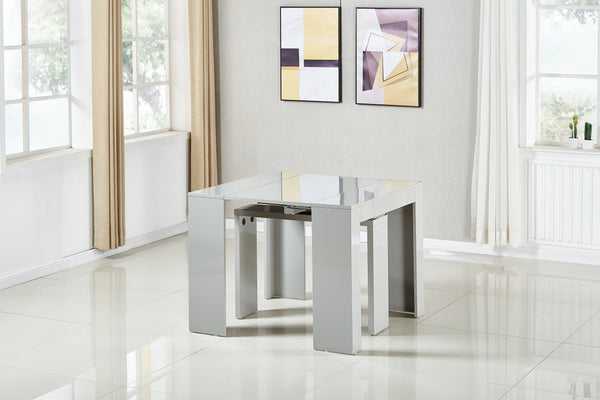 Extendable Space Saving Table Transforms Console to Seat Twelve, Grey Gloss 2.0