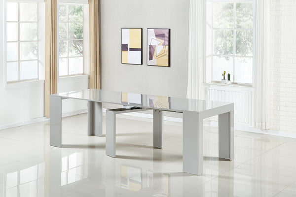 Extendable Space Saving Table Transforms Console to Seat Twelve, Grey Gloss 2.0