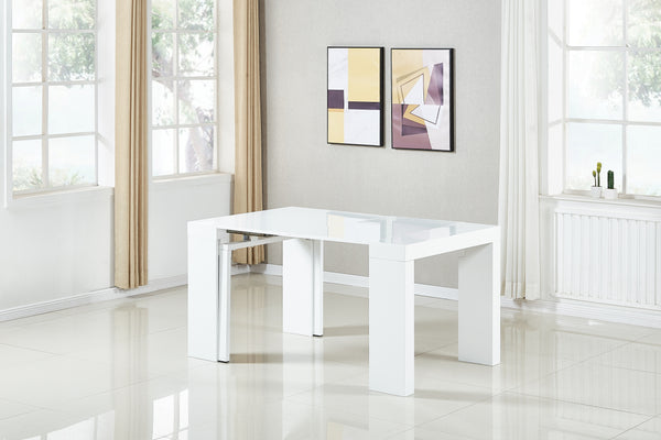 Extendable Space Saving Table Transforms Console to Seat Twelve, White Gloss 2.0