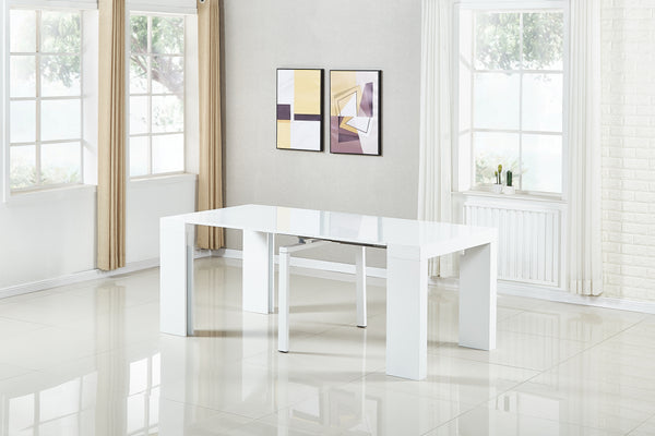 Extendable Space Saving Table Transforms Console to Seat Twelve, White Gloss 2.0